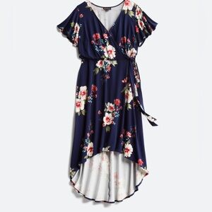 Faux wrap floral high low dress